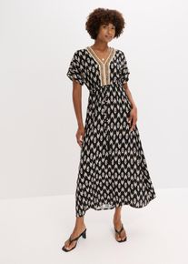 bonprix Maxikleid aus flie&szlig;ender Viskose, schwarz, Gr.36, bedrucktes Maxikleid aus flie&szlig;ender Viskose mit dekorativer Applikation vorne am Ausschnitt, aus Viskose