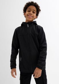 bonprix Softshelljacke mit Kapuze wasserabweisend, schwarz, Gr.128/134, Coole Jungen Softshelljacke mit Rei&szlig;verschlusstaschen, aus Softshell