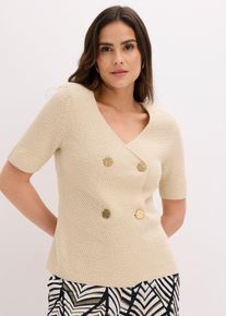 bonprix Strickjacke mit Baumwolle, beige, Gr.48/50 (XL), elegante Strickjacke, 50% Baumwolle