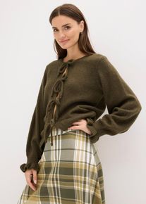 bonprix Oversize-Strickjacke aus weichem Woll-Mix, gr&uuml;n, Gr.36/38 (S), modische Oversize-Strickjacke mit Schleifen-Verschluss vorne