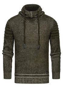 Rusty Neal Stehkragen Grobstrick Biker Pullover mit Hohem Rollkragen