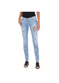 Met Lange Denim-Hose getragen und zerrissen Wirkung 10DBF0094 Frau