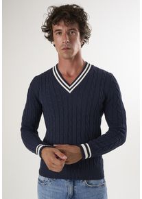 Pullover Basic-Pullover Mit V-Ausschnitt Und Zopfmuster