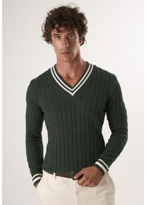 Pullover Basic-Pullover Mit V-Ausschnitt Und Zopfmuster