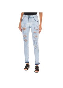 Met Lange Denim-Hose getragen und zerrissen Wirkung 10DBF0803 Frau