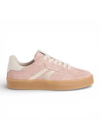 Tamaris Damen-Sneaker aus rosafarbenem Leder mit wei&szlig;en Streifen