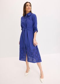 bonprix Hemdblusenkleid mit Lochstickerei, blau, Gr.48, schickes Hemdblusenkleid mit verspielter Lochstichstickerei, 100% Baumwolle