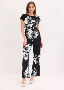 bonprix Jumpsuit mit Palmendruck, schwarz, Gr.44/46 (L), eleganter Jumpsuit mit Palmen Motiv