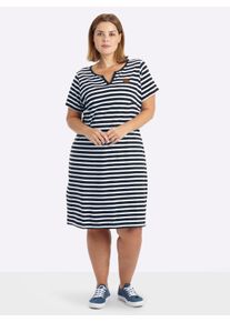 sheego Gro&szlig;e Gr&ouml;&szlig;en Jerseykleid mit Streifenmuster, tiefblau-wei&szlig;-geringelt, Gr&ouml;&szlig;e 56 - Damen