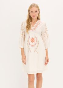 bonprix Minikleid aus reiner Baumwolle, wei&szlig;, Gr.44, Mit 3/4-&Auml;rmeln und Stickerei, 100% Baumwolle