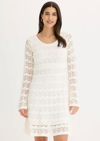 bonprix H&auml;kel-Kleid mit Trompeten&auml;rmeln, wei&szlig;, Gr.48/50 (XL), Stylisches Kleid mit Rundhalsausschnitt