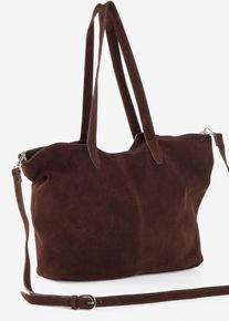 bonprix Shopper aus Veloursleder, braun, Gr.29x36 cm, Geschmackvoller Shopper aus Wildleder mit viel Stauraum, aus Nappaleder