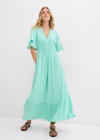 bonprix Maxi-Stufenkleid aus flie&szlig;ender Viskose, gr&uuml;n, Gr.46, Langes Kleid mit Volants und Ballon&auml;rmeln