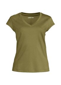LANDS' END Supima-Shirt mit V-Ausschnitt und Kapp&auml;rmeln, Damen,  Gr&uuml;n, Baumwolle, by Lands' End