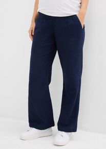 bonprix Umstandshose aus reinem Baumwoll-Musselin Loose Fit, blau, Gr.48, Kn&ouml;chellange Baumwollhose f&uuml;r die Schwangerschaft, 100% Baumwolle