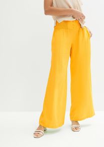 bonprix Marlenehose aus luftigem Leinen-Mix, gelb, Gr.46, Stylische Marlene-Hose mit Bequembund und bequemer Passform, aus Leinen,Viskose