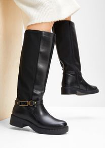 bonprix Weitschaftstiefel, schwarz, Gr.38, Bequemer Weitschaftstiefel mit gepolsterter Innensohle, aus Vegan