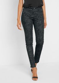 bonprix Twillhose mit edlem Druck, schwarz, Gr.36, Klassische Hose mit edlem Druck, 97% Baumwolle