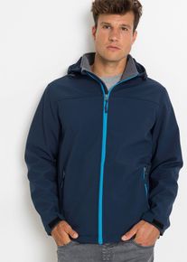 bonprix Wasserabweisende Softshelljacke, blau, Gr.50, Wind- und wasserabweisende Softshelljacke in stretchiger, atmungsaktiver Qualit&auml;t. Kapuze und zwei seitlichen Eingrifftaschen mit Rei&szlig;berschluss, aus Softshell
