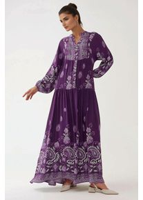 Bedrucktes Langarm-Viskose-Maxi-Kleid