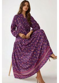 Bedrucktes V-Ausschnitt Maxikleid mit Kn&ouml;pfen