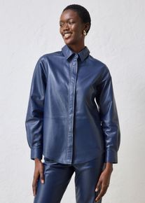 bonprix Leder-Hemd aus Lammnappa, blau, Gr.48, hochwertiges Premium Leder-Hemd aus Lammnappa, aus Nappaleder