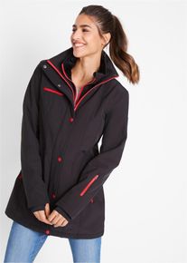 bonprix wasserabweisende Stretch-Softshell-Longjacke, schwarz, Gr.50, Ansprechende Softshell &Uuml;bergangsjacke mit Windschutz-Leiste, aus Softshell