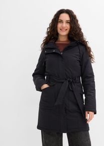 bonprix Wasserabweisender Outdoor-Kurzmantel mit G&uuml;rtel Leo-Futter, schwarz, Gr.38, Kurzmantel Outdoor mit Leo-Futter und G&uuml;rtel