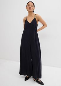 bonprix Jumpsuit mit verstellbaren Tr&auml;gern aus Viskose-Mix, schwarz, Gr.52, Jumpsuit in lockerer Passform mit V-Ausschnitt und weitem Bein sowie einem verdecktem Rei&szlig;verschluss. Verstellbare Doppeltr&auml;ger mithilfe von Kn&ouml;pfen f&uuml;r eine perfekte Passform an den Schultern., aus Viskose