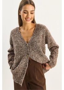 Strukturierter V-Ausschnitt Knopfpullover
