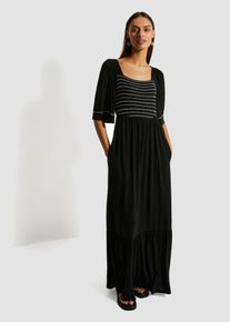bonprix Maxikleid aus flie&szlig;endem Viskose-Mix, schwarz, Gr.40/42 (M), Jerseykleid mit gesmokten Zier-Steppungen am Oberteil