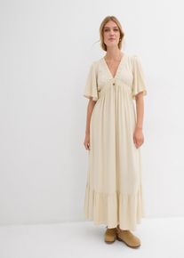 bonprix Maxi-Stufenkleid aus flie&szlig;ender Viskose, beige, Gr.42, Langes Kleid mit Volants und Ballon&auml;rmeln