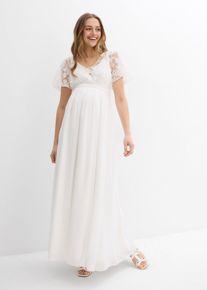 bonprix 2-in-1 Umstandsbrautkleid mit diskreter Stillfunktion, wei&szlig;, Gr.36, Hochzeitskleid aus Spitze und Chiffon f&uuml;r die Schwangerschaft und danach