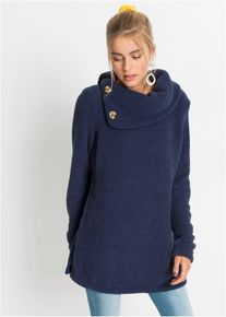 bonprix Longpullover, blau, Gr.44/46 (L), Kuschliger Pullover mit Kn&ouml;pfen am Kragen