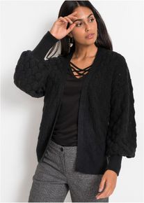 bonprix Ajour-Strickjacke, schwarz, Gr.48/50 (XL), Stylische Ajour-Strickjacke mit leichten Ballon-&Auml;rmeln.