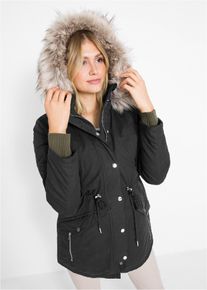 bonprix Warmer Parka gef&uuml;ttert, schwarz, Gr.50, Sch&ouml;ner gef&uuml;tterter Parka mit Kapuze und abnehmbaren Kunstfell, 65% Baumwolle