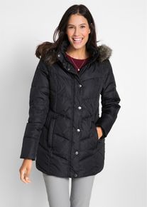 bonprix Steppjacke, schwarz, Gr.54, Jacke mit Teilungsn&auml;hten und abnehmbarer Kapuze mit Fellimitat