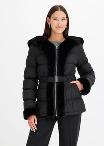 bonprix Steppjacke mit Fellimitat, schwarz, Gr.44, Winterjacke mit G&uuml;rtel