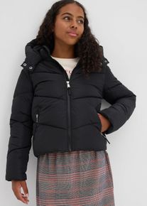 bonprix warm gef&uuml;tterte Puffer-Jacke mit Kapuze, schwarz, Gr.128/134, Moderne Puffer-Jacke mit Kapuze und warm gef&uuml;tterten Taschen mit Rei&szlig;verschluss