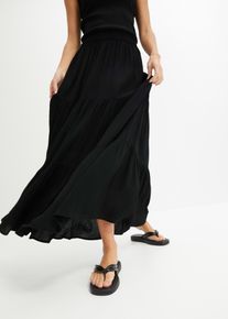 bonprix Maxi-Stufenrock aus strukturierter Viskose, schwarz, Gr.50, L&auml;ssiger Maxi-Stufenrock aus strukturierter Viskose, aus Viskose