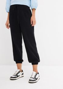 bonprix Musselin Hose mit Smockbund, schwarz, Gr.48, Bequeme Musselin Hose mit breitem Gummibund, aus 100% Baumwolle,Musselin
