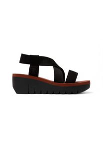 Fly London YABI922FLY Damen-Sandalen Cupido aus schwarzem Ziegelsteinleder mit Plateau-Wedges