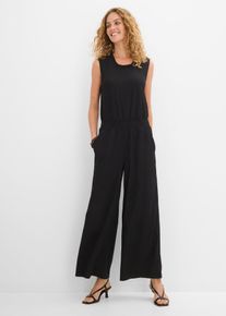 bonprix Jersey-Jumpsuit aus strukturiertem Cr&ecirc;pe, schwarz, Gr.36/38 (S), Moderner Jumpsuit mit Taschen und Knopfleiste