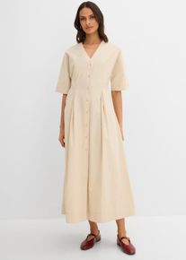 bonprix Midikleid aus Baumwoll-Mix, beige, Gr.44, Midikleid mit Halbarm und seitlichen Eingriffstaschen aus Baumwoll-Mix, 100% Baumwolle