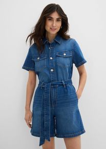 bonprix Jeans-Overall Kurzarm, blau, Gr.40, Jeans-Overall mit kurzen &Auml;rmeln und Bindeg&uuml;rtel, 82% Baumwolle