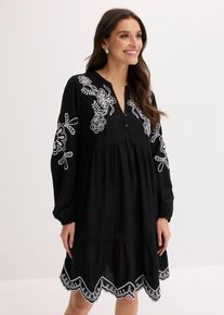 bonprix Tunika-Kleid aus flie&szlig;ender Viskose mit Stickerei, schwarz, Gr.52, feminines Tunika-Kleid ausflie&szlig;ender Viskose mit dekorativer Stickerei, aus Viskose
