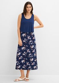 bonprix Shirt-Maxikleid aus feiner Viskose, blau, Gr.36/38 (S), Figurumspielendes Shirt-Maxikleid in modischer Lagenoptik mit zeitlosem Blumendruck, aus Viskose