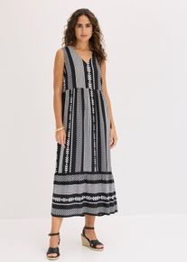 bonprix Maxikleid aus flie&szlig;ender Viskose, schwarz, Gr.50, &Auml;rmelloses Maxikleid mit V-Ausschnitt und Smokdetails, aus Viskose