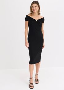 bonprix Minikleid, schwarz, Gr.42, Modern und Sexy: Jerseykleid mit &uuml;berkreuz drapiertem Oberteil und Accessoire