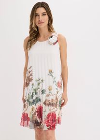 bonprix Minikleid, wei&szlig;, Gr.48, Feminines A-Linien-Kleid mit Mini-L&auml;nge mit Plisse&eacute; und Blumen-Applikation